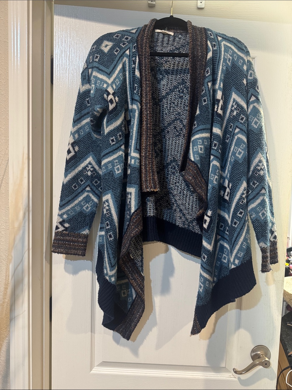 torrid Blue & Cream Geometric Open-Front Cardigan